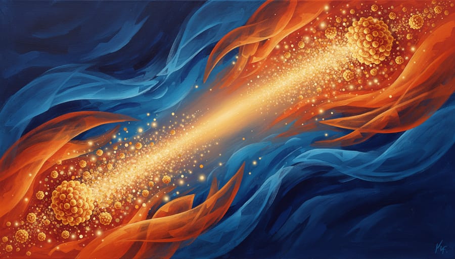 Soft luminous particles in a light-filled scene symbolizing immune activation