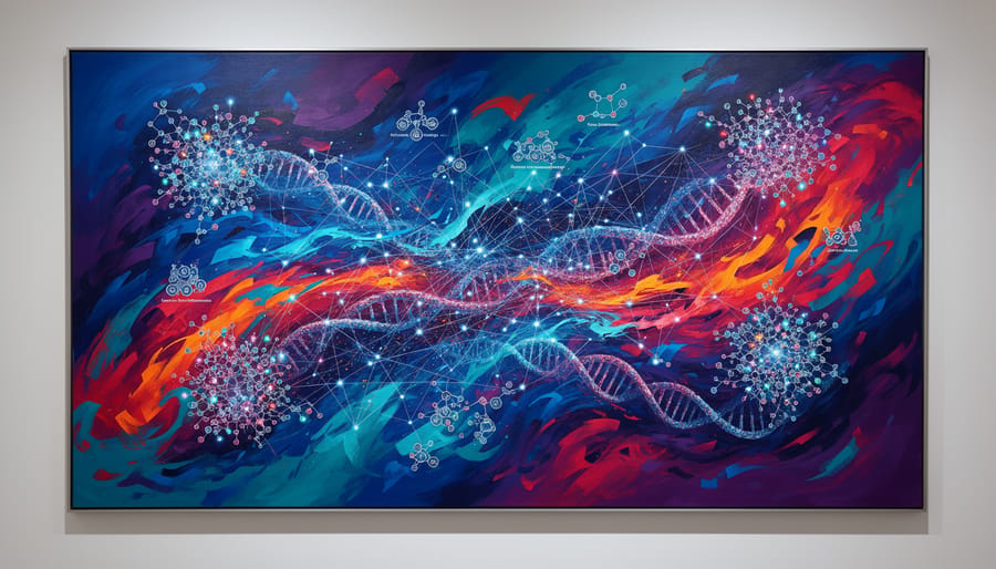Abstract constellation of glowing interconnected nodes representing collaborative molecular networks.