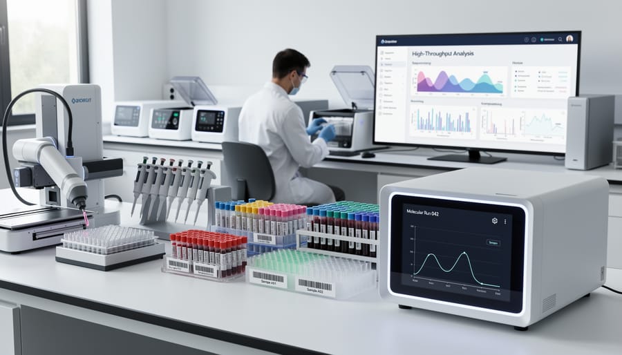 Sequencing instrument in a clinical laboratory environment with illuminated components