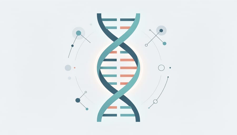 Close-up of a glowing DNA double helix sculpture against a dark background